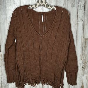 Free People Sweater, Brown with fringe, Size S,